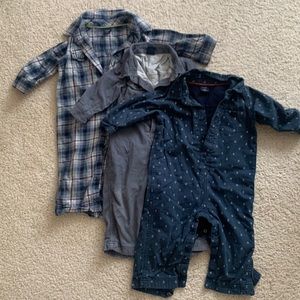 3PC Baby Gap button down collared shirts 100% Cotton 3/4 sleeves Onesie Overall